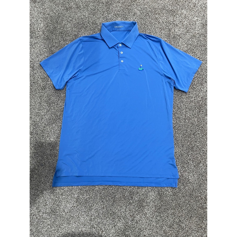 B. Draddy Sport Mens Blue Short Sleeve Golf Polo Shirt Large Embroidered Logo
